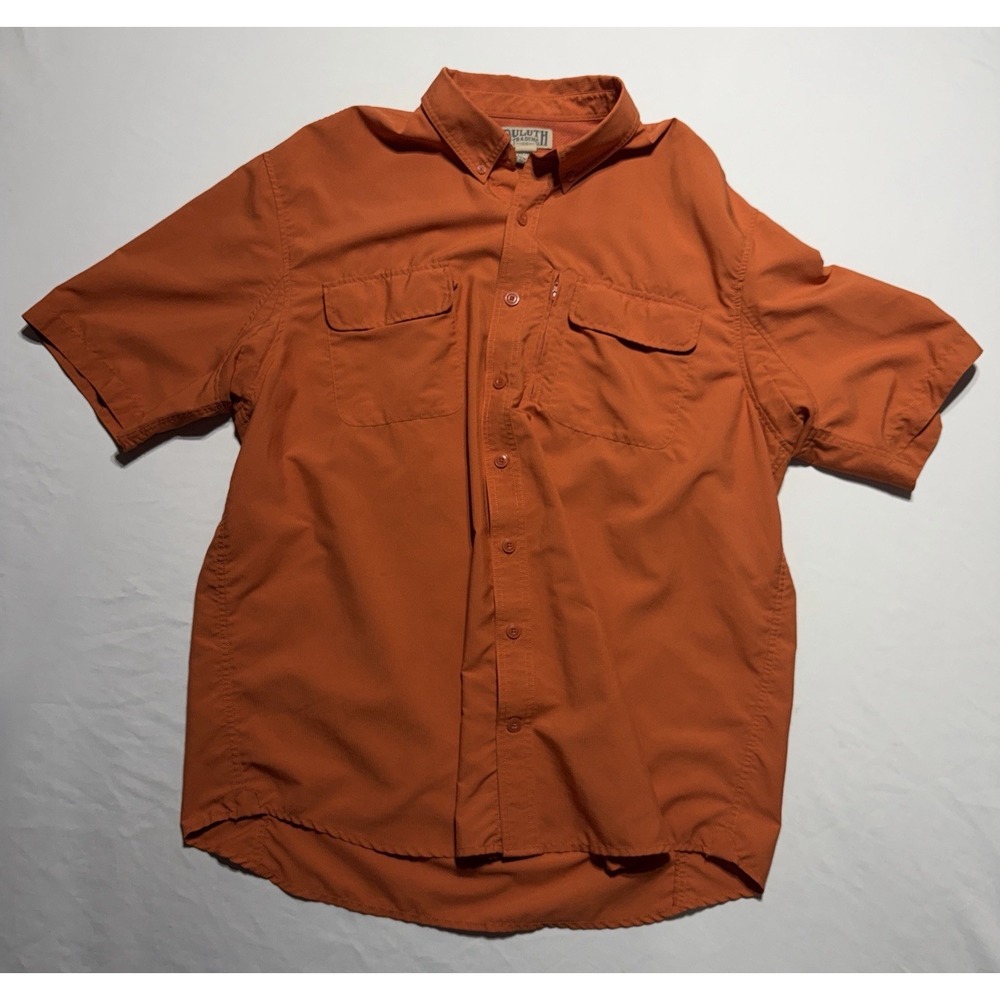 Duluth Trading Co Coolmax Short Sleeve Shirt Orange Button Front 2XL Tall